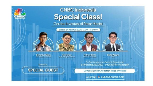 Kelas Investasi akan menghadirkan narasumber khusus yang pastinya menambah pengetahuan dan pencerahan agar bisa cuan.