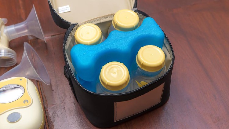 Set of  Baby milk bottles in cooling bag
