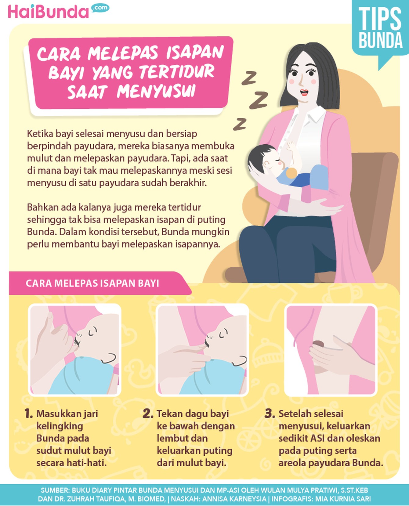 Infografis 3 cara melepas isapan bayi yang tertidur saat menyusui