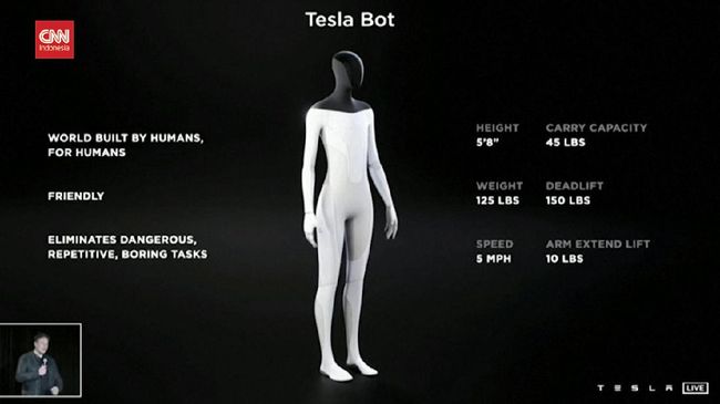 Elon Musk Pamerkan Robot Humanoid 'Tesla Bot'