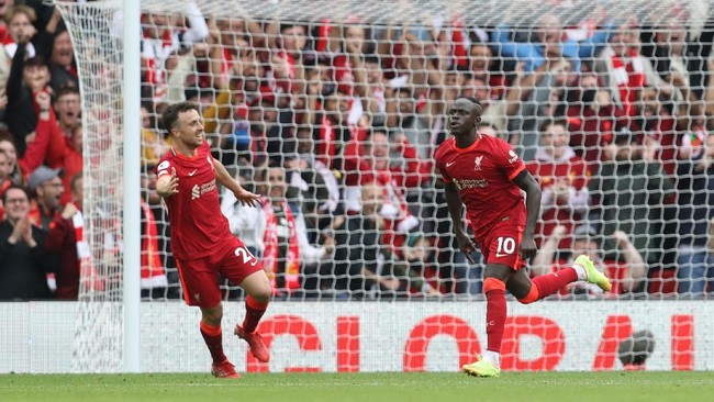 Liverpool meraih kemenangan 2-0 atas Burnley berkat gol Diogo Jota dan Sadio Mane pada pekan kedua Liga Inggris di Stadion Anfield, Sabtu (21/8).