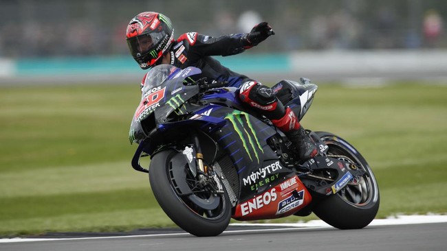 Fabio Quartararo menjadi yang tercepat di latihan bebas ketiga (FP3) MotoGP Aragon 2021 di Sirkuit Motorland, Sabtu (11/9).