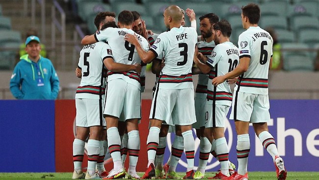 Tanpa Ronaldo, Portugal berhasil kalahkan Azerbaijan 3-0 pada pertandingan Grup A Kualifikasi Piala Dunia 2022 di Stadion Olympic, Baku, Selasa (7/9) malam WIB.