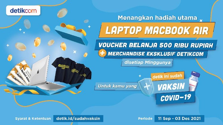 Hadiah macbook untuk yang sudah vaksin di periode 25-31 Agustus 2021.