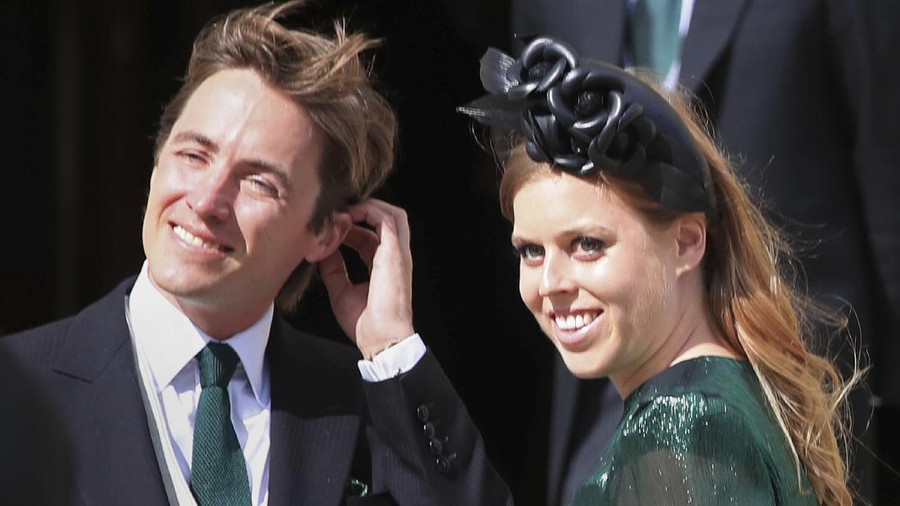 FILE - In this Aug. 31, 2019 file photo, Princess Beatrice and her husband Edoardo Mapelli Mozzi attend the wedding of Ellie Goulding and Caspar Jopling, in York, England. Princess Beatrice and her husband Edoardo Mapelli Mozzi announced the birth of a daughter, Buckingham Palace said Monday, Sept. 20, 2021. The baby, who was born on Saturday at London's Chelsea and Westminster Hospital, weighed 6 pounds and 2 ounces (2.78 kilos). Her name was not immediately revealed. (Peter Byrne/PA via AP, File)