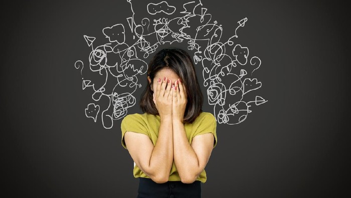 depressed Asian woman in deep many thoughts, having problem with over thinking