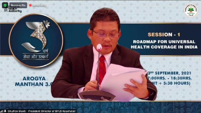 Direktur Utama BPJS Kesehatan, Ali Ghufron menjadi salah satu panelis dalam webinar The 3rd Edition of Arogya Manthan di India.