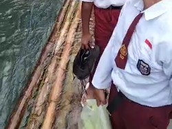 Viral Guru-Siswa SD di Sidrap ke Sekolah Naik Rakit karena Jembatan Rusak