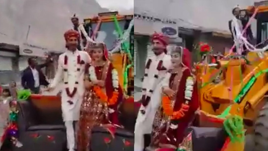 viral Pengantin naik buldoser ke tempat nikahan