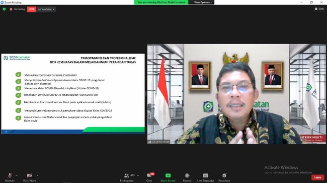 Dari 1.345.970 klaim Covid-19 dengan biaya Rp72,3 triliun, BPJS Kesehatan menyatakan hanya 1.180.858 klaim dengan biaya Rp64,1 triliun yang lolos verifikasi.