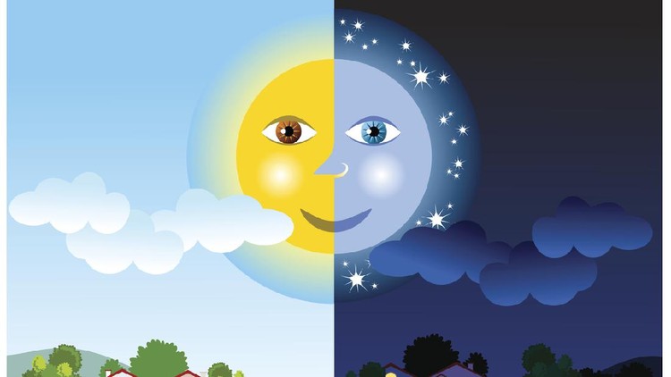 Ilustrasi matahari dan bulan