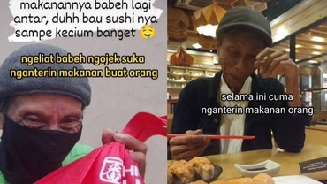 img-title Terbiasa Antar Pesanan, Babeh Ojol Terharu Diajak Anak Makan Sushi