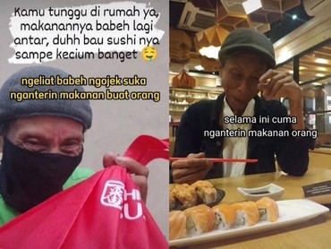img-title Terbiasa Antar Pesanan, Babeh Ojol Terharu Diajak Anak Makan Sushi