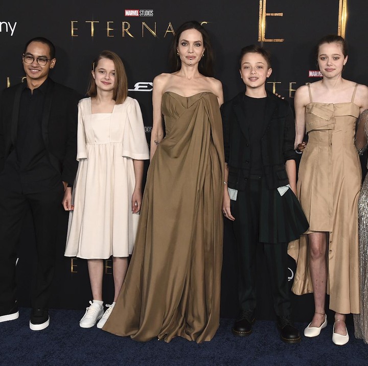 <p>Belum lama ini, Angelina Jolie membawa kelima anaknya di acara karpet merah <em>The Eternals</em>. Anak-anaknya yang beranjak dewasa sukses curi perhatian, terutama Shiloh yang saat kecil tomboi, kini tambil anggun mirip dengan ibunda. (Foto: Jordan Strauss/Invision/AP)</p>