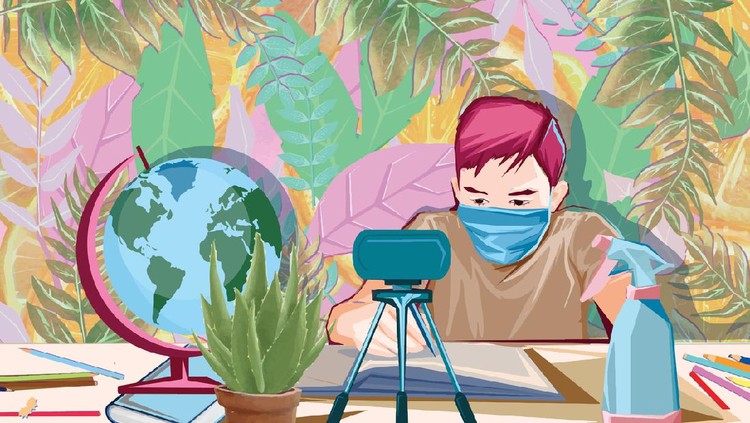 Ilustrasi anak belajar online Ilustrasi anak belajar online