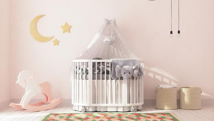 Ilustrasi kamar bayi dengan warna cat pink