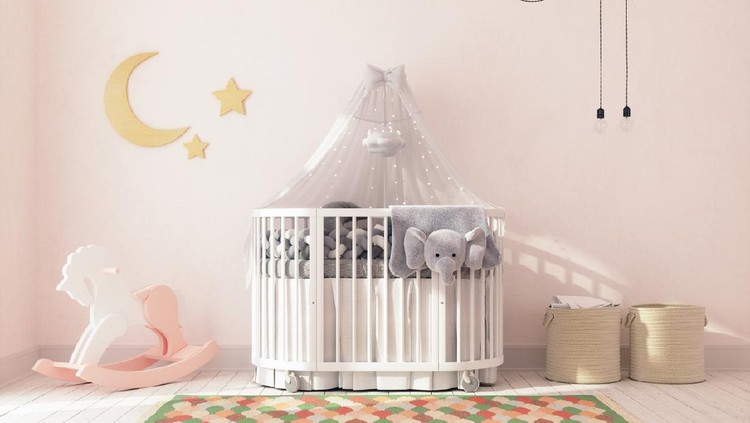 Ilustrasi kamar bayi dengan warna cat pink Ilustrasi kamar bayi dengan warna cat pink