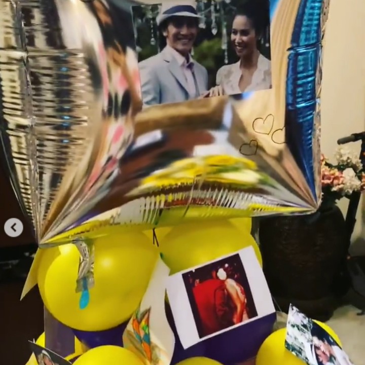 <p>Pada hari ulang tahun pernikahan mereka, Vino dan Marsha juga mendapatkan rangkaian balon berisi foto-foto kenangan romantis. (Foto: Instagram @marshatimothy)</p>