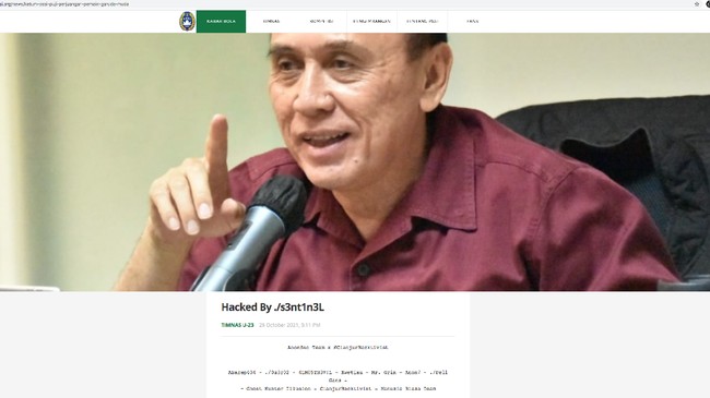 Laman resmi PSSI diretas pada Rabu (27/10). Namun hanya satu naskah pemberitaan yang diretas, yakni berita tentang Ketua Umum PSSI Mochamad Iriawan.