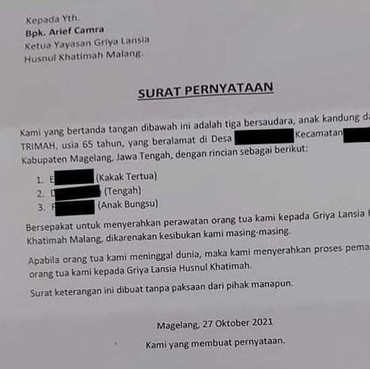 3 Anak Titipkan Ibunda ke Panti Jompo karena Sibuk, Ini Kata Yayasan