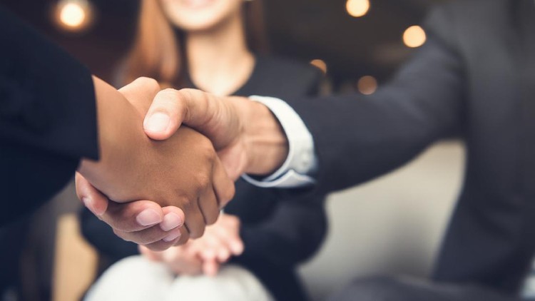 Businessmen making handshake with his partner in cafe - business etiquette, congratulation, merger and acquisition concepts