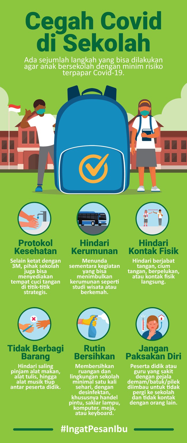 Ada sejumlah langkah yang bisa dilakukan agar anak bersekolah dengan minim risiko terpapar Covid-19.