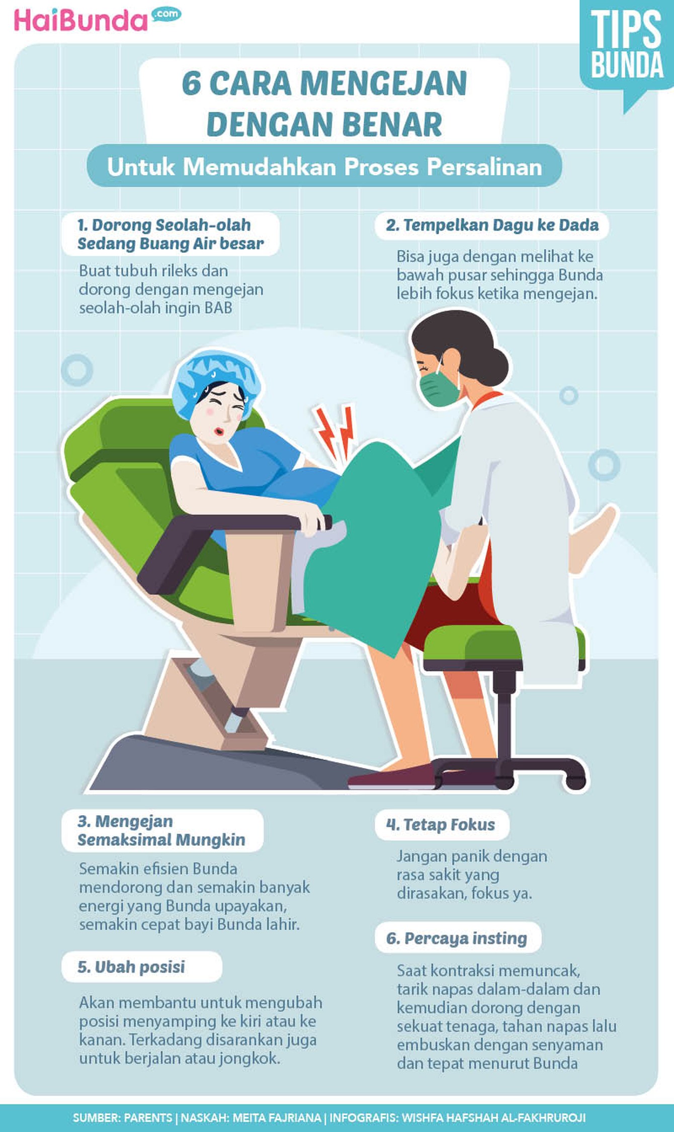 Infografis 6 cara mengejan dengan benar untuk memudahkan proses persalinan