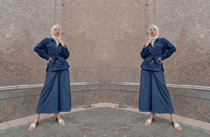 Style Denim on Denim ala Ananza satu ini terlihat simple dengan paduan jaket dan kulot denim. Meskipun simple, tetap terlihat mewah dan elegan. (Foto: instagram/ananzaprili)