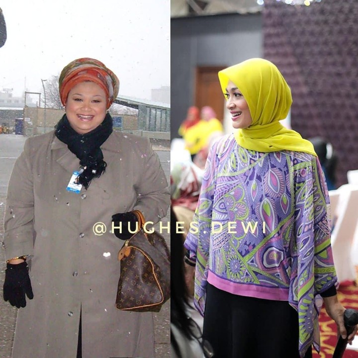 <p>Dewi Hughes kini bikin pangling, Bunda. Tak lagi dengan penampilan bobot besar seperti dahulu, kini ia tampak langsing, lho. (Foto: Instagram @hughes.dewi)</p>