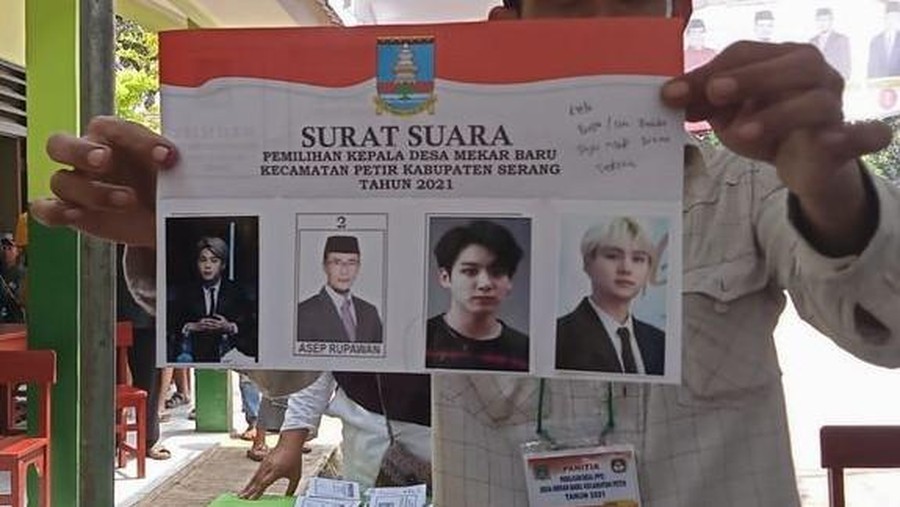 Surat Suara pemilihan kepala desa di serang ditempel foto personel BTS