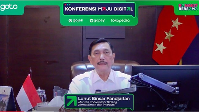 Menteri Koordinator Bidang Kemaritiman dan Investasi RI, Luhut Binsar Pandjaitan mengapresiasi penyelenggaraan Konferensi Nasional Maju Digital oleh Grup GoTo.