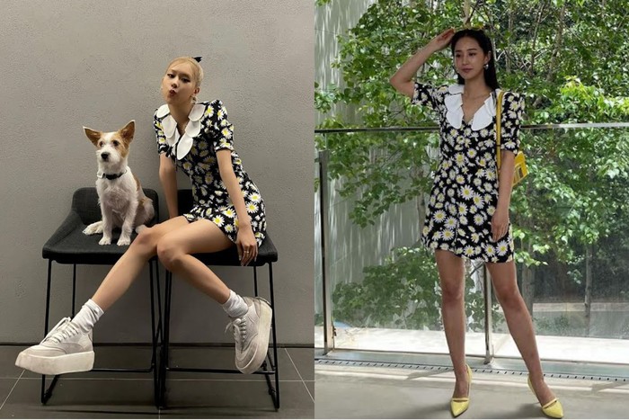 Rose BLACKPINK dan Yuri SNSD juga pernah kedapatan mengenakan outfit yang sama. Mereka mengenakan daisy mini dress dari Saint Laurent yang memiliki harga fantastis, yakni USD 1995 atau sekitar Rp28,4 juta. (Foto: Instagram/roses_are_rosie/yulyulk)