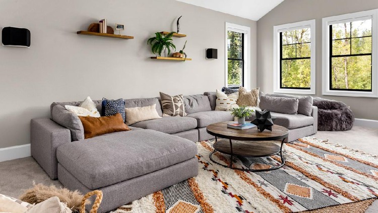 living room in newly constructed luxury home