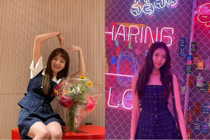 Saat di acara TV Naver Now, Seulgi Red Velvet tampil cute dengan setelan vest seharga Rp5,7 juta dari brand EENK. Di lain kesempatan, Lim Nayoung Eks Pristin tampil dengan gaya berbeda mengenakan outfit yang sama. (Foto: Instagram/hi_sseulgi/nayoung_lim95)