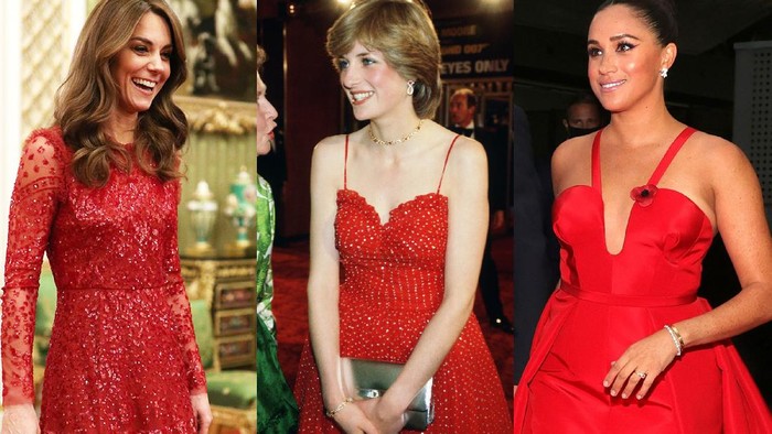 Beda Gaya Diana Spencer, Kate Middleton dan Megan Markle saat Kenakan Gaun Merah, Siapa yang Paling Elegan?