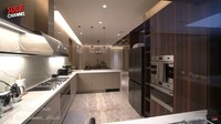 <p><em>Kitchen set</em>-nya juga modern dan mewah. Bernuansa <em>warm</em> dan dilengkapi peralatan makan yang minimalis membuat rumahnya terlihat semakin estetik. (Foto: YouTube SULE Channel)</p>