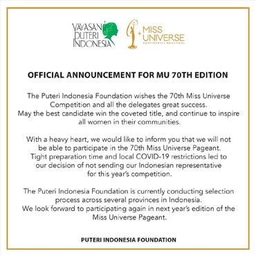 Indonesia Tak Ikut Miss Universe 2021 di Israel, Disebut Bela Palestina