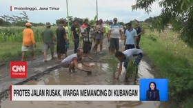 VIDEO: Protes Jalan Rusak, Warga Memancing di Kubangan