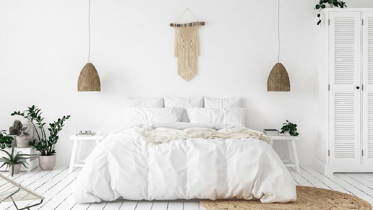Scandi-boho style bedroom, 3d render