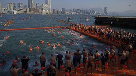 FOTO: Menantang Arus dalam Lomba Renang di Pelabuhan Hong Kong