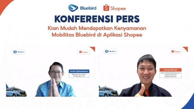 Kerja sama PT Blue Bird Tbk dan Shopee Indonesia kembali berlanjut dengan meluncurkan fitur pemesanan taksi Bluebird yang dapat diakses melalui aplikasi Shopee.