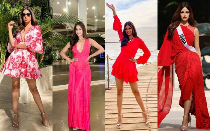 Harnaaz mengenakan berbagai outfit bernuansa pink dan merah pada hari ketujuh karantina Miss Universe. Mulai dari mini dress untuk acara santai hingga midi dress untuk acara semi formal, semuanya tampak begitu cocok dengannya! (Foto: Instagram.com/Harnaazsandhu_03)