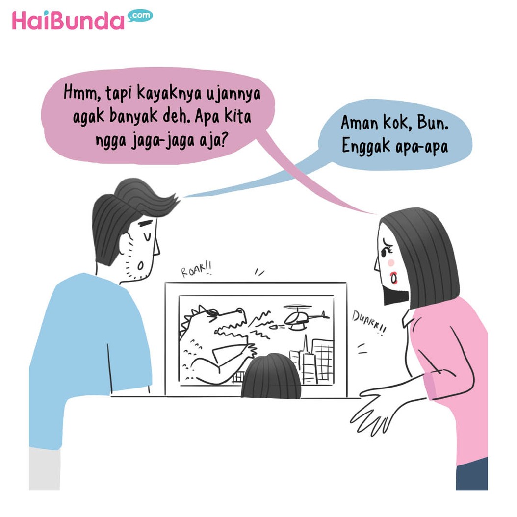 Ayah, Bunda, dan Kakak terpaksa ngungsi karena rumah kebanjiran.