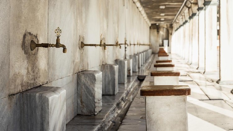Washing area before entering in Mosque. Ablution room. Turkey muslim culture