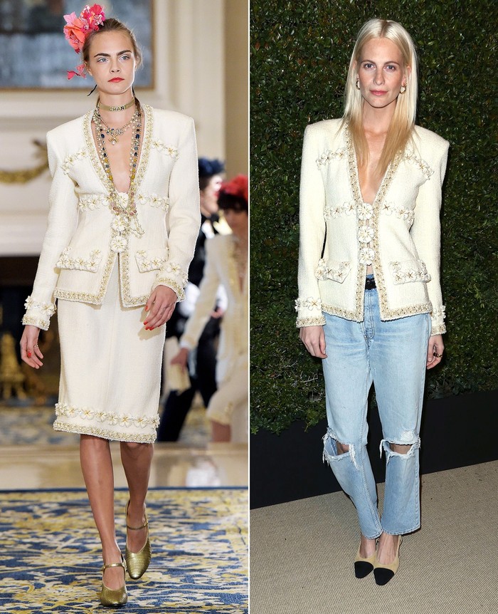 Cara dan Poppy Delevingne sama-sama menggunakan tweed blazer dari Chanel/Foto: Getty Images, Shutterstock