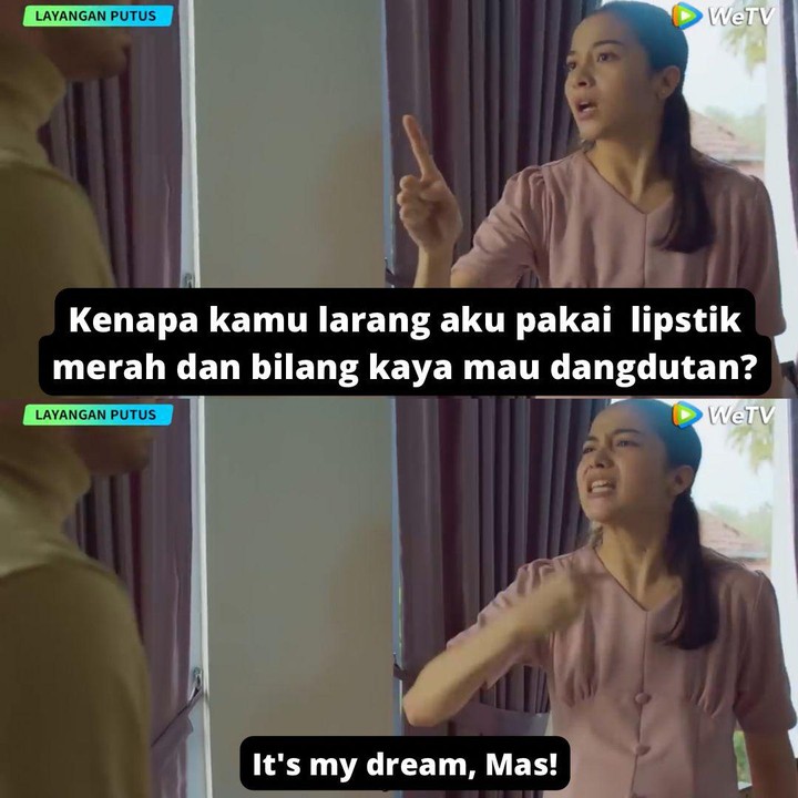 <p>Meme Layangan Putus, It's My Dream yang suarakan hati Bunda. Related banget sama kehidupan rumah tangga sehari-hari ya, Bun. (Foto: WeTV)</p>