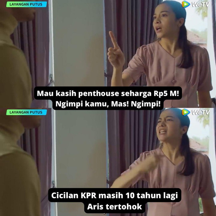 <p>Meme Layangan Putus, It's My Dream yang suarakan hati Bunda. Related banget sama kehidupan rumah tangga sehari-hari ya, Bun. (Foto: WeTV)</p>