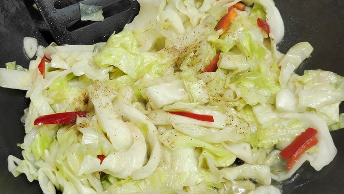Chinese Cuisine and Food, Stir Fried Napa Cabbage or Chinese Cabbage with Slice Fish Sausage.