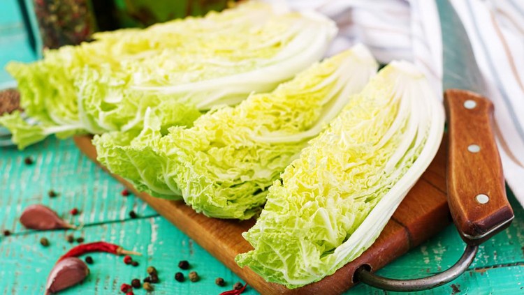 Chinese cabbage. Preparation of ingredients for kimchi cabbage. Korean traditional cuisine.