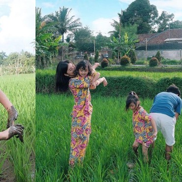 8 Potret Liburan Seru Keluarga Ruben Onsu Main di Sawah Pedesaan